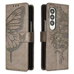 For Samsung Galaxy Z Fold3 5G Embossed Butterfly Leather Phone Case(Grey)