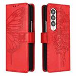 For Samsung Galaxy Z Fold4 Embossed Butterfly Leather Phone Case(Red)