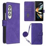 For Samsung Galaxy Z Fold3 5G Crossbody 3D Embossed Flip Leather Phone Case(Purple)