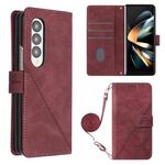 For Samsung Galaxy Z Fold4 Crossbody 3D Embossed Flip Leather Phone Case(Wine Red)