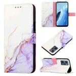 For OPPO Reno7 A Japan PT003 Marble Pattern Flip Leather Phone Case(White Purple LS006)