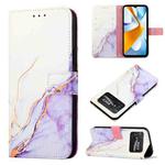 For Xiaomi Poco C40 Global PT003 Marble Pattern Flip Leather Phone Case(White Purple LS006)