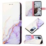 For Xiaomi 12T/12T Pro/Redmi K50 Ultra PT003 Marble Pattern Flip Leather Phone Case(White Purple LS006)