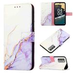 For Nokia G400 PT003 Marble Pattern Flip Leather Phone Case(White Purple LS006)