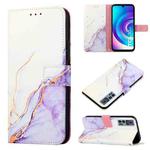 For TCL 30 5G/30+ 5G PT003 Marble Pattern Flip Leather Phone Case(White Purple LS006)