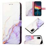 For TCL 30Z T602DL PT003 Marble Pattern Flip Leather Phone Case(White Purple LS006)