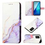 For TCL 303 PT003 Marble Pattern Flip Leather Phone Case(White Purple LS006)