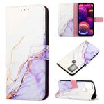 For TCL 305i With Fingerprint PT003 Marble Pattern Flip Leather Phone Case(White Purple LS006)