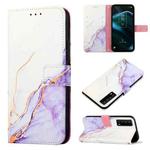 For TCL Stylus 5G PT003 Marble Pattern Flip Leather Phone Case(White Purple LS006)