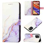 For UMIDIGI Power 7/Power 7S PT003 Marble Pattern Flip Leather Phone Case(White Purple LS006)