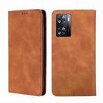 For OnePlus Nord N20 SE 4G Skin Feel Magnetic Flip Leather Phone Case(Light Brown)