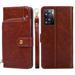 For OPPO A57s 4G / A57e 4G Zipper Bag Flip Leather Phone Case(Brown)