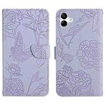 For Samsung Galaxy A04 4G HT03 Skin Feel Butterfly Embossed Flip Leather Phone Case(Purple)