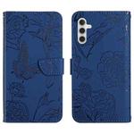 For Samsung Galaxy A04s HT03 Skin Feel Butterfly Embossed Flip Leather Phone Case(Blue)
