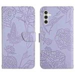 For Samsung Galaxy A04s HT03 Skin Feel Butterfly Embossed Flip Leather Phone Case(Purple)