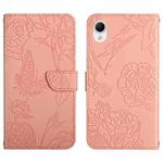 For Samsung Galaxy A23 5G JP Version HT03 Skin Feel Butterfly Embossed Flip Leather Phone Case(Pink)