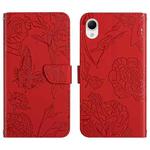 For Samsung Galaxy A23e/A23s HT03 Skin Feel Butterfly Embossed Flip Leather Phone Case(Red)