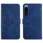 For Sony Xperia 5 IV HT03 Skin Feel Butterfly Embossed Flip Leather Phone Case(Blue)