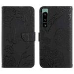 For Sony Xperia 5 IV HT03 Skin Feel Butterfly Embossed Flip Leather Phone Case(Black)