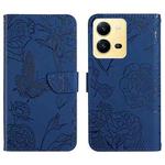 For vivo X80 Lite/V25 5G HT03 Skin Feel Butterfly Embossed Flip Leather Phone Case(Blue)