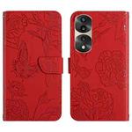 For Honor 70 Pro/70 Pro+ HT03 Skin Feel Butterfly Embossed Flip Leather Phone Case(Red)