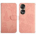 For Honor 70 Pro/70 Pro+ HT03 Skin Feel Butterfly Embossed Flip Leather Phone Case(Pink)