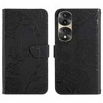 For Honor 70 Pro/70 Pro+ HT03 Skin Feel Butterfly Embossed Flip Leather Phone Case(Black)