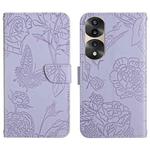 For Honor 70 Pro/70 Pro+ HT03 Skin Feel Butterfly Embossed Flip Leather Phone Case(Purple)