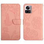 For Motorola Edge 30 Ultra/Moto X30 Pro HT03 Skin Feel Butterfly Embossed Flip Leather Phone Case(Pink)