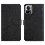 For Motorola Edge 30 Ultra/Moto X30 Pro HT03 Skin Feel Butterfly Embossed Flip Leather Phone Case(Black)