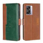 For OPPO K10 5G Global Contrast Color Side Buckle Leather Phone Case(Light Brown+Green)