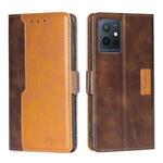 For vivo Y52t Contrast Color Side Buckle Leather Phone Case(Dark Brown+Gold)