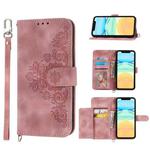 For iPhone 13 Skin-feel Flowers Embossed Wallet Leather Phone Case(Pink)