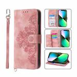 For iPhone 12 Pro Max Skin-feel Flowers Embossed Wallet Leather Phone Case(Pink)