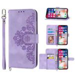For iPhone XS Max Skin-feel Flowers Embossed Wallet Leather Phone Case(Purple)