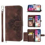 For iPhone XS Max Skin-feel Flowers Embossed Wallet Leather Phone Case(Brown)