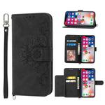 For iPhone XS / X Skin-feel Flowers Embossed Wallet Leather Phone Case(Black)