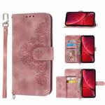 For iPhone XR Skin-feel Flowers Embossed Wallet Leather Phone Case(Pink)