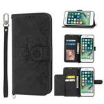 For iPhone SE 2022 / SE 2020 / 8 / 7 Skin-feel Flowers Embossed Wallet Leather Phone Case(Black)