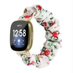 For Fitbit Versa 4 / Sense 2 Universal Hair Ring Cloth Watch Band(Red Floral)