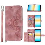 For Sony Xperia 10 IV Skin-feel Flowers Embossed Wallet Leather Phone Case(Pink)