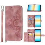 For Sony Xperia 1 IV Skin-feel Flowers Embossed Wallet Leather Phone Case(Pink)