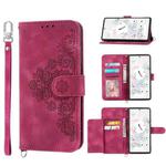 For Google Pixel 6 Skin-feel Flowers Embossed Wallet Leather Phone Case(Wine Red)