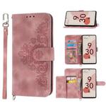 For Google Pixel 6a Skin-feel Flowers Embossed Wallet Leather Phone Case(Pink)