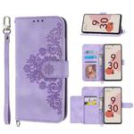 For Google Pixel 6a Skin-feel Flowers Embossed Wallet Leather Phone Case(Purple)