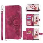 For Google Pixel 6a Skin-feel Flowers Embossed Wallet Leather Phone Case(Wine Red)