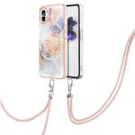 For Nothing Phone 1 Electroplating IMD TPU Phone Case with Lanyard(White Marble)