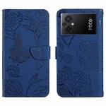 For Xiaomi Poco M5 4G/5G/M4 5G HT03 Skin Feel Butterfly Embossed Flip Leather Phone Case(Blue)