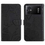 For Xiaomi Poco M5 4G/5G/M4 5G HT03 Skin Feel Butterfly Embossed Flip Leather Phone Case(Black)