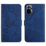For Xiaomi Poco M5s HT03 Skin Feel Butterfly Embossed Flip Leather Phone Case(Blue)